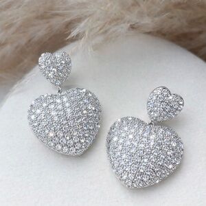 Crystal Heart Earrings Bridal Jewelry White Gold Plated